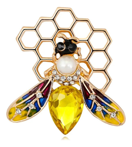 Prendedor Abeja Con Panal Cristales Broche Colores Moda