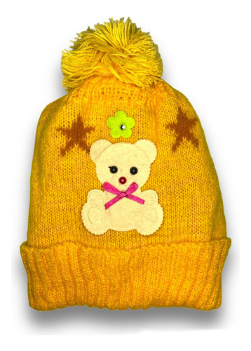 Touca De Trico Com Pompom Forrada Infantil Ursinho Inverno 