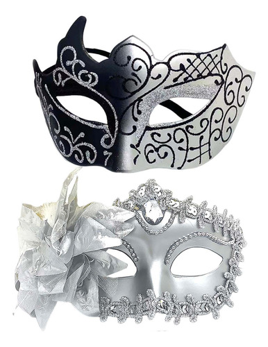 Conjunto De Máscara De De Pareja Disfraz De Máscara Plata