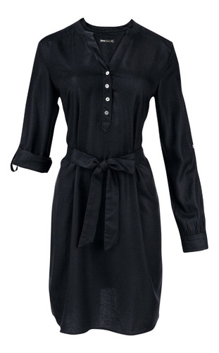 Vestido Curto Básico Manga Longa Com Amarração Hering Preto