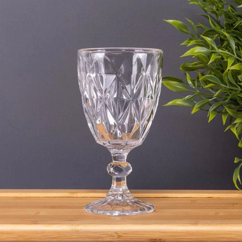 Jogo 6 Taças Vinho E Água Vidro Diamond Transparente 340ml