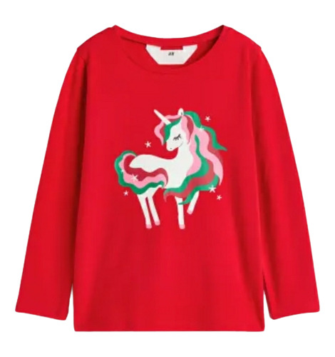 Remera Manga Larga H&m. Unicornio. Rojo 