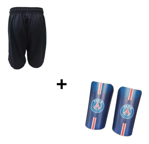 Short De Futbol Niño Negro + Canilleras Niño Psg