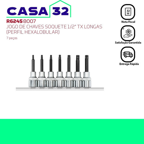 Imagem 4 de 4 de Jogo De Soquete Torx Longo 7 Peças 1/2 R62458007 Gedore Red