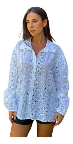 Camisa Con Broderie Talles Grande Xxl Blusa Amplia Mujer