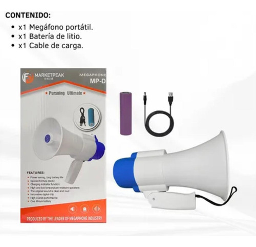 Megáfono Genérico Con Sirena Record Bluetooth Recargable 15w