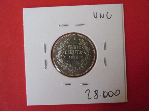 Moneda Chile 20 Centavos De Plata Año 1920 Unc Escasa (Usado)