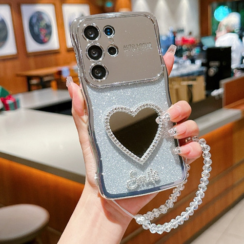 Funda Para Teléfono Samsung Galaxy S25 Plus/s25 Ultra/s25 Edge, Con Espejo Y Correa, Rizada Y Ondulada, A Prueba De Golpes