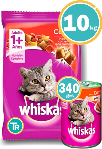 Alimento Whiskas 1+ Whiskas Gatos s para gato adulto sabor carne en bolsa de 10kg