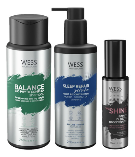 Kit Wess Balance Shampoo 250ml + Sleep 250ml + We Shine 45ml