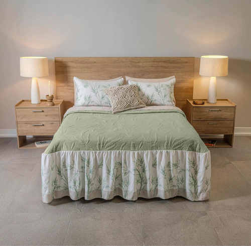 Colcha King Size Bambú Verde / Beige Vianney