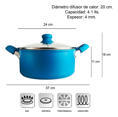 Cacerola Aluminio Forjado Granito Azul Tapa De Cristal 24 Cm