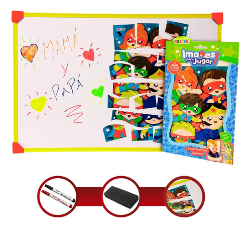Pizarra Infantil Magnetica 40x60cm + Kreker Superheroes