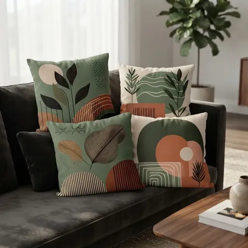 Kombigode Kit 4 Capas De Almofadas Moderna 45x45 - Floral Verde E Beg
