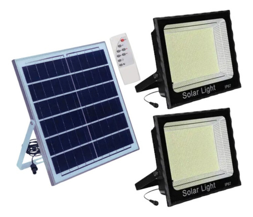 2 Focos Solar De 400 Watts  + Panel Solar Ip67 + 2 Cables