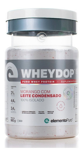 Wheydop Iso Elemento Puro Whey Protein 100% Isolado 900g Sabor Morango com Leite Condensado