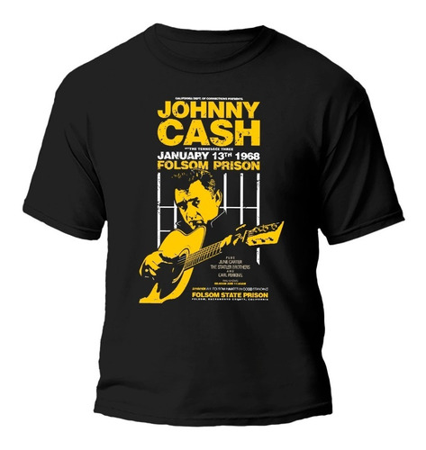Remera Johnny Cash Logo Rock Country Algodón Premium