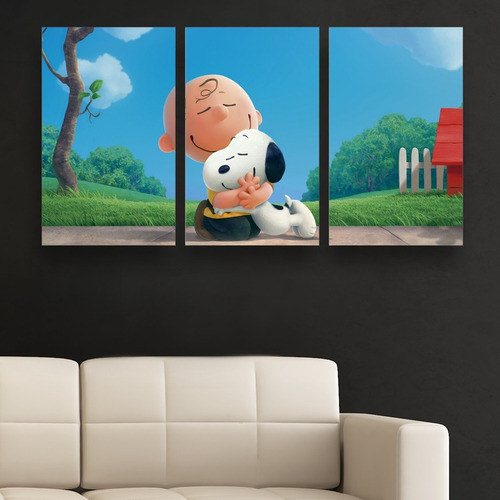 Cuadro Triptico Snoopy Abrazo Canvas 72cm X 40cm Art