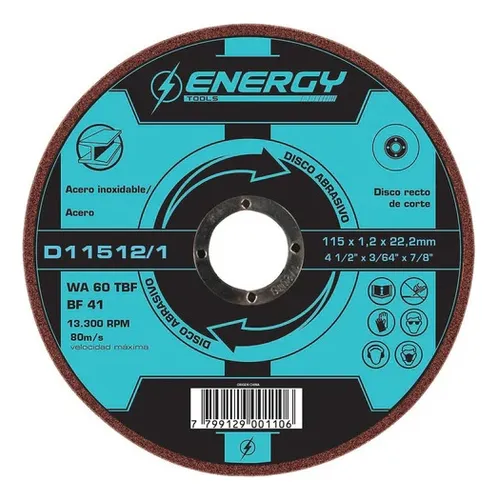 Disco Corte 4-1/2 X1.2x22.2mm Metal Acero Inoxidable 100 Pc Color Azul