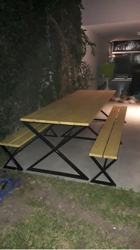 Mesa De Exterior O Quincho En Hierro Y Madera Dura