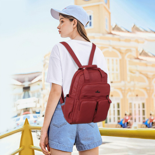 Mochila De Cuero Angel Kiss Para Mujer Roja