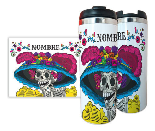 Termo Catrina México Calavera Craneo Con Nombre