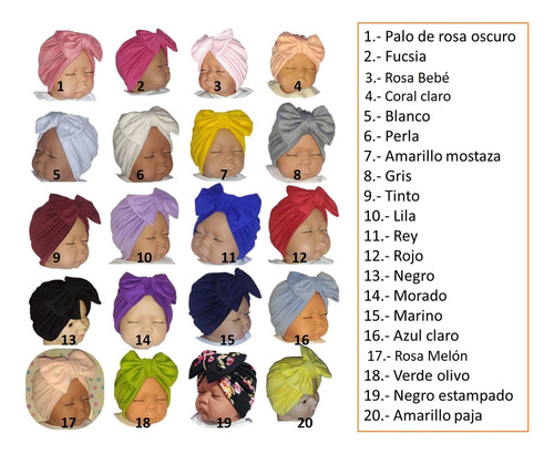 6 Piezas Gorros Para Bebé Turbantes Niña Moño, Algodón 0-36m