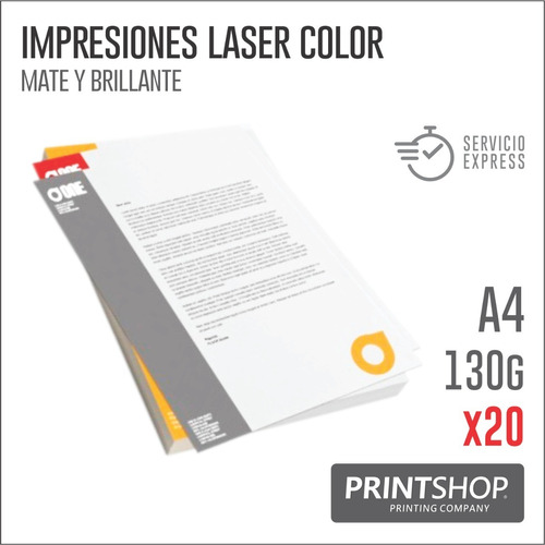 Impresiones Bajadas Laser Color A4 130g X20 Unidades