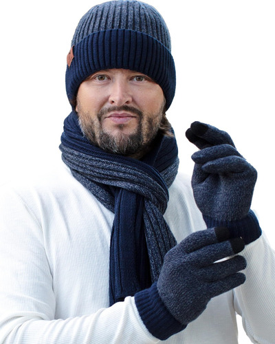 Gorro Punto Cálido Invierno, Guantes Con Pantalla Táctil, Y