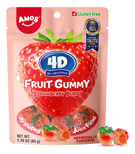 Gomitas Rellenas Forma De Fresa Amos 4d Strawberry Burst 85g