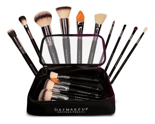 Imagem 1 de 7 de Kit Blend 10 Pincéis Profissionais Com Necessaire Daymakeup