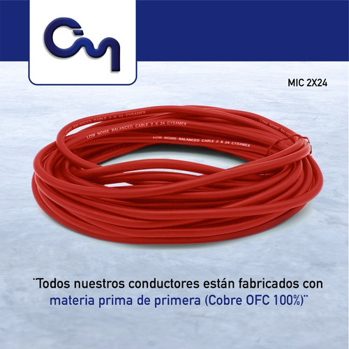 Cable Para Micrófono 2x24 Rojo Audio, Video Rollo De 20 Mts