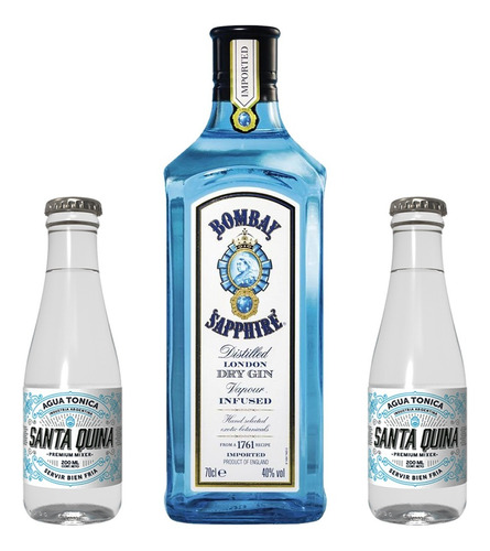 Gin Bombay Sapphire 750cc + Agua Tonica Santa Quina X2 200ml
