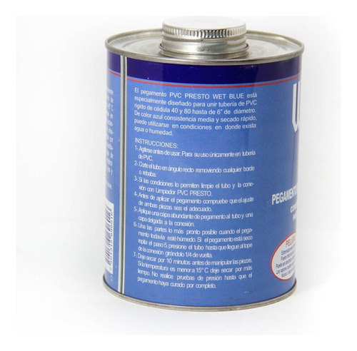 Pegamento Para Tuberia Presto Color Azul Wet Blue Lata 946ml