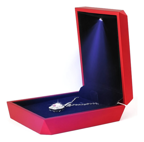 Joyero Con Luz Led Para Compromiso Boda - Estuche Rojo