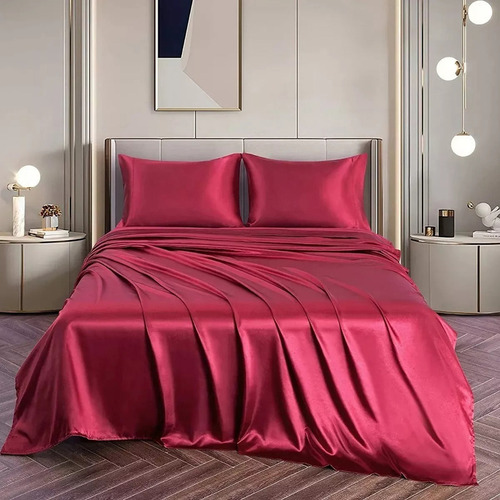 Conjunto De Cama Doble Matrimonial Juego De Seda De 4piezas