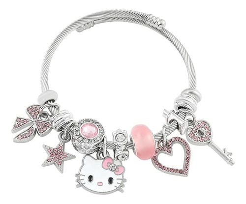 Pulsera Plata Para Hello Kitty Dije Ajustable Joyeria Mujer