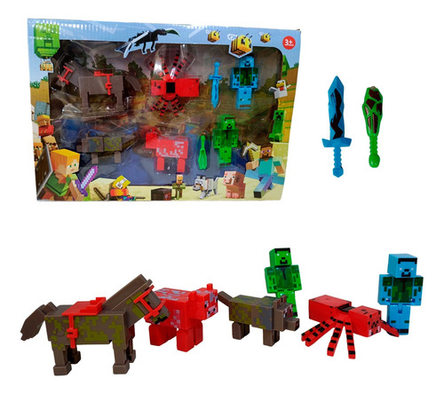 Set Figuras Minecraft 8 Pzs Intercambiables Araña Caballo