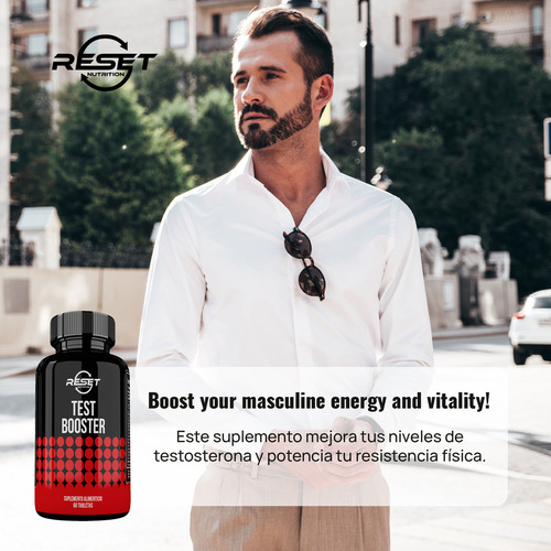 Reset Nutrition Test Booster 60 Tabletas tongkat ali refuerzo testosterona suplemento alimenticio potencializador para hombres ayuda a incrementar la testosterona energía y rendimiento