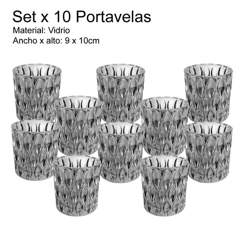 Set X10 Portavela Vidrio 9x10 Gota Diseño Candelabro Deco