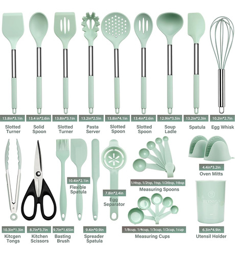 Juego 28 Utensilios Silicona Antiadherente - Espátula 446°f