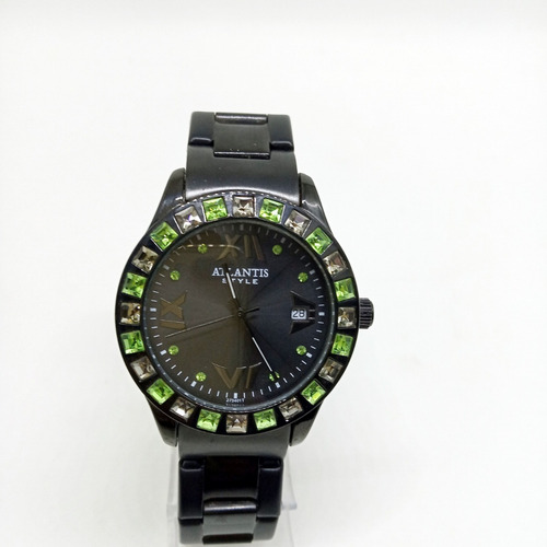 Relógio Atlantis Feminino Preto Com Pedras