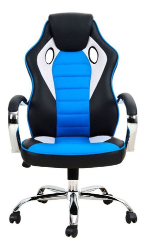 Silla de escritorio Nibio Rookie NIB-5029 gamer ergonómica  negra, blanca y azul con tapizado de cuero sintético