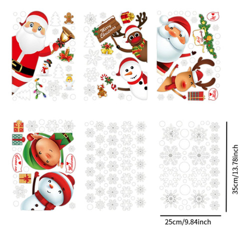 6 Hojas De Pegatinas Navideñas Para Ventanas, Decoración