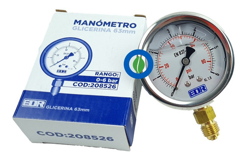 Manómetro Glicerina 0-6 Bar 63mm Conexión 1/4 (87 Psi)