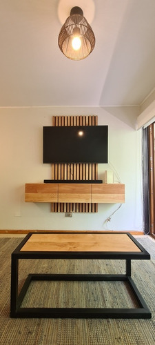 Rack Lenga Patagónica Tv Con Panel Madera 160x170x25 Cm