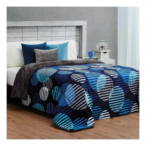 Cobija Elefantito Borrega king color azul marino con diseño azul de 240cm x 220cm