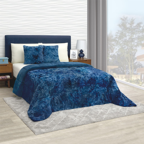 Cobertor Sherpa Matrimonial Azul Bison Térmico