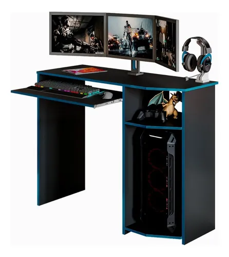 comprar Mesa Escrivaninha Gamer Em Madeira Para Computador Notbook Azul