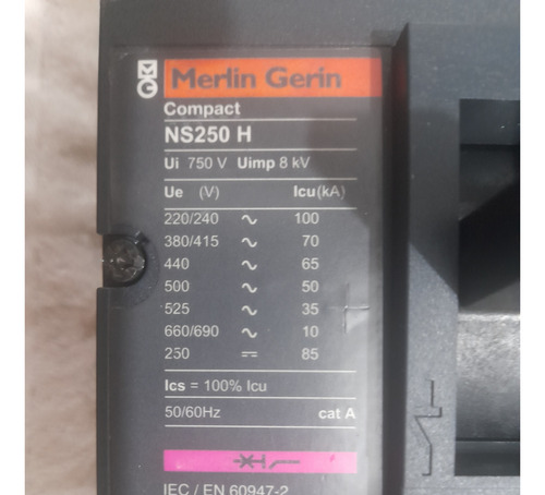 Breaker Trifasico 250 Amp Marca Merlín Gerin (Usado)